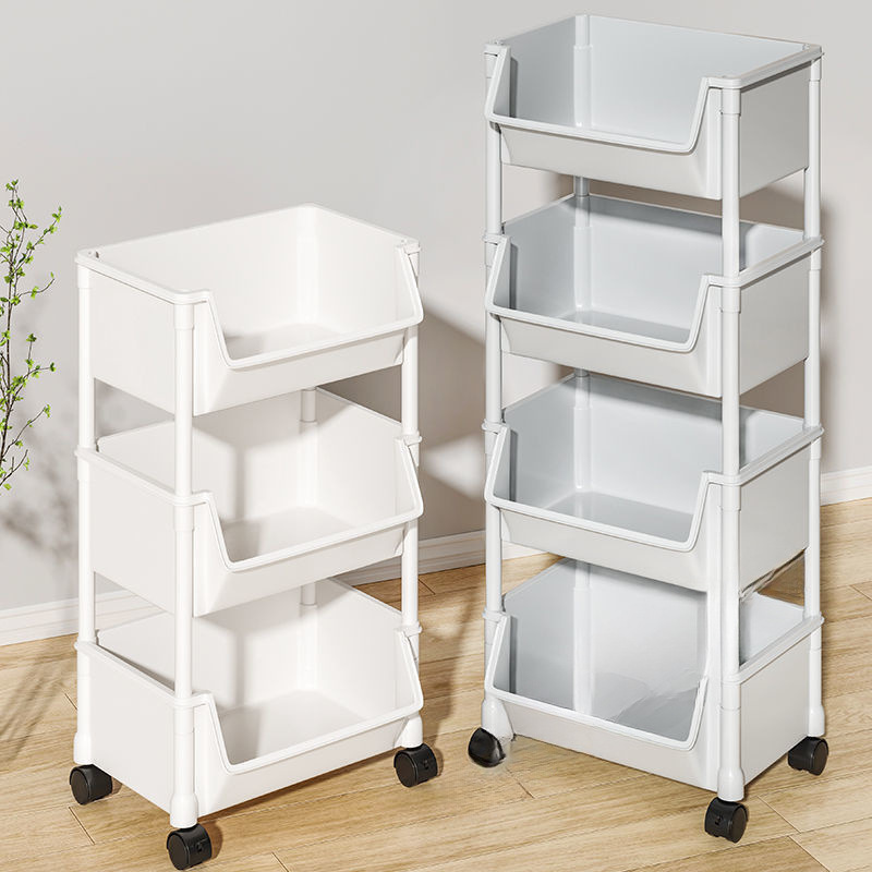 Trolley Storage Rack Household Snacks Floor-Standing Multi-Layer Living Room Storage Bookshelf Mobile Kitchen Fruit and Vegetable Basket Shelf