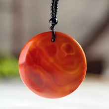 战国红玛瑙无事牌项链毛衣链玛瑙平安牌玉石挂件礼品平安扣水滴批