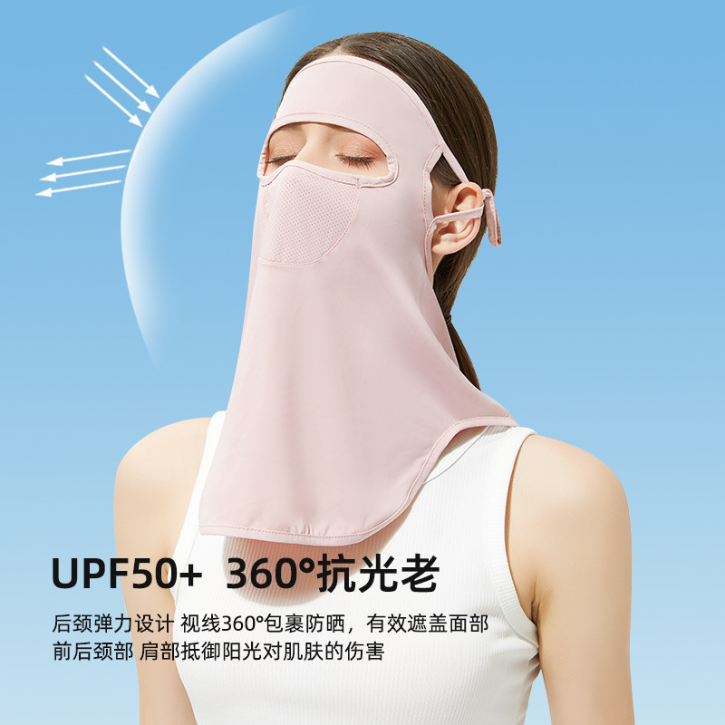 Summer Full-Face Sun Protection Ice Silk Mask for Women, Outdoor Uv Protection Facekini, Cool, Breathable, Skin-Friendly Neck Protector Scarf