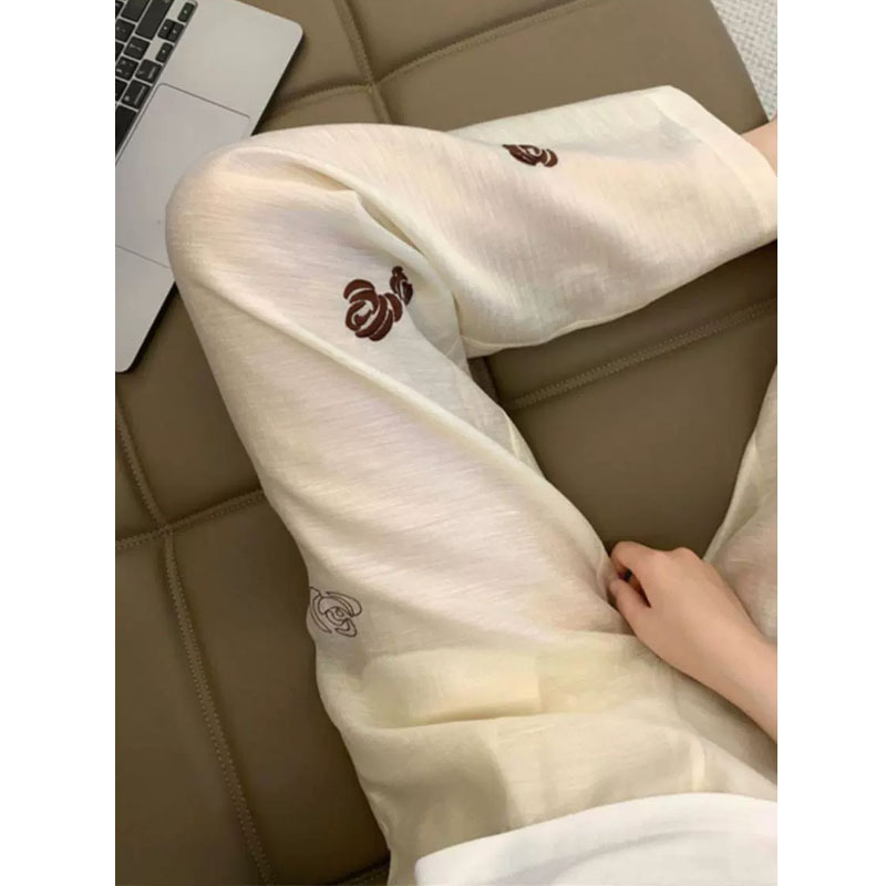 カウンター撤回アプリコットローズ刺繍ワイドレッグパンツ女性用 2025 夏新作カジュアル多用途薄手ストレートパンツ女性用|undefined