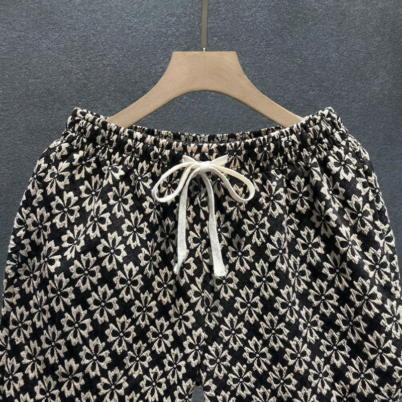Unisex Light Luxury Summer Houndstooth Print Shorts, High Street Fashion Loose Fit 5-Point Shorts For Casual Wear_viptrois.com