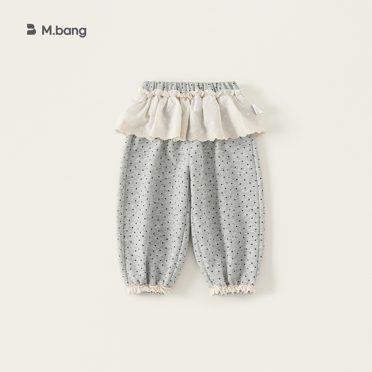 Ropa para niños Youbao, pantalones para niñas, estilo nuevo de primavera y otoño, pantalones deportivos de lunares de color liso para niñas pequeñas con ribete de encaje en la cintura y puños antimosquitos.