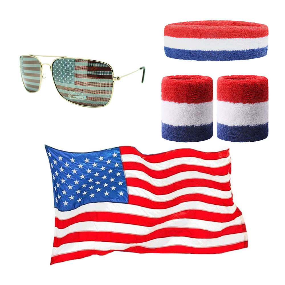 Gafas del Día de la Independencia de los Estados Unidos Diadema de carnaval Diadema Diadema Pendientes Pestañas postizas Gafas de bandera