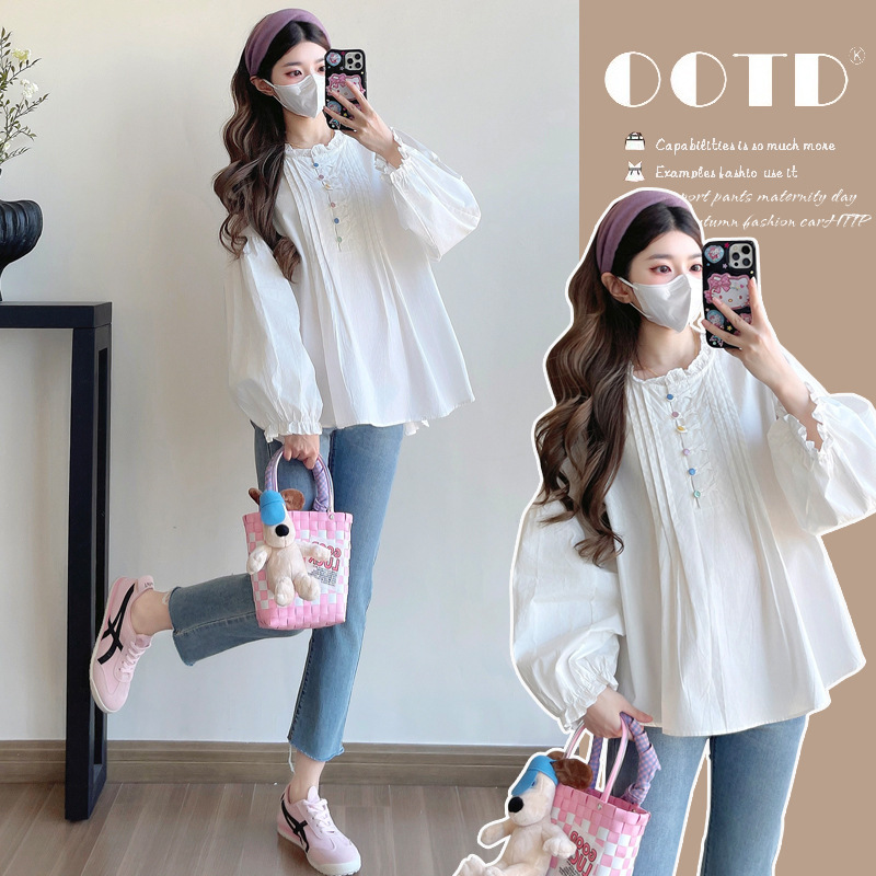 Real Shot of Maternity Tops, Fashionable Belly-Covering Baby Doll Shirts, Maternity Spring Clothes Real Shot of Maternity Tops, Fashionable Belly-Covering Baby Doll Shirts, Maternity Spring Clothes