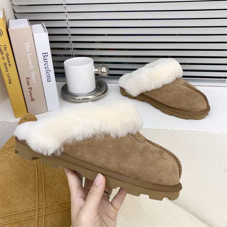 Sangpo Fur Slippers for Women, New Winter Style, Integrated Leather and Fur, Star-Shaped Slippers with Added Fleece, Thickened and Warm, Home Slippers for Men