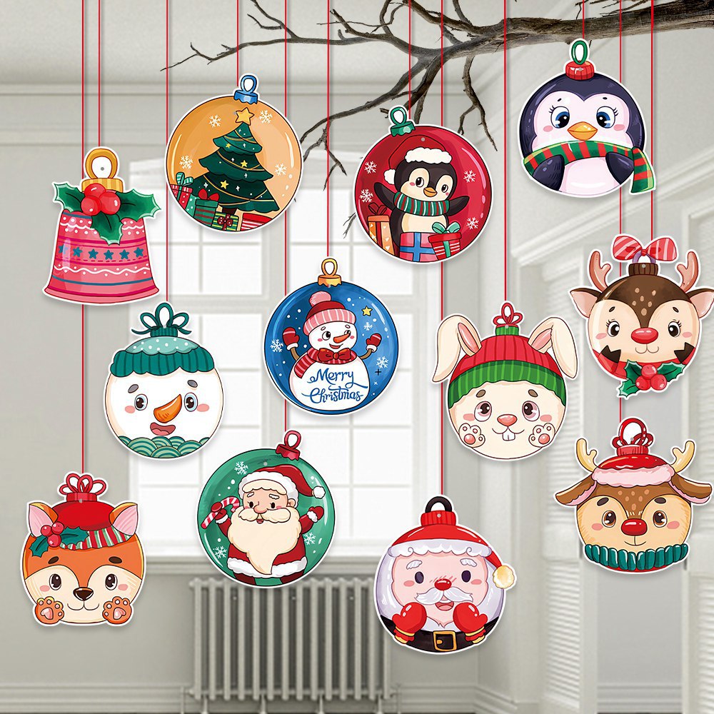 Nuevos productos transfronterizos Decoración navideña Colgante de dibujos animados Decoración de atmósfera de etiqueta de techo de fiesta navideña