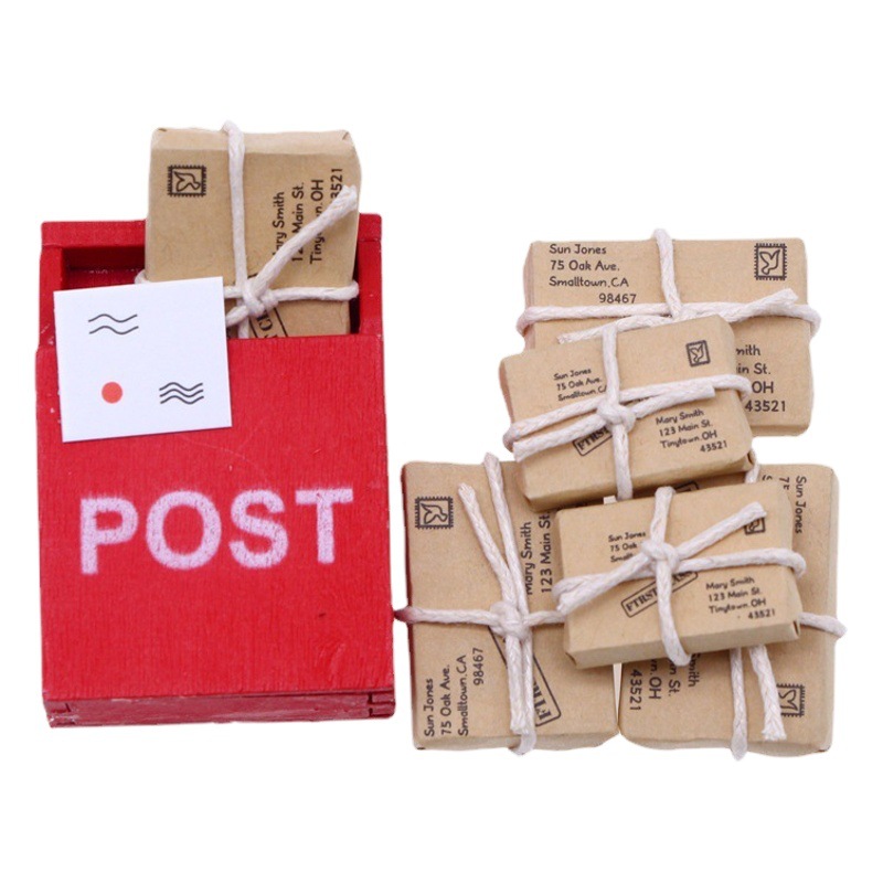 Casa de muñecas mini simulación Paquete de buzón en miniatura traje Navidad puerta miniatura escena Decoración Accesorios de tiro