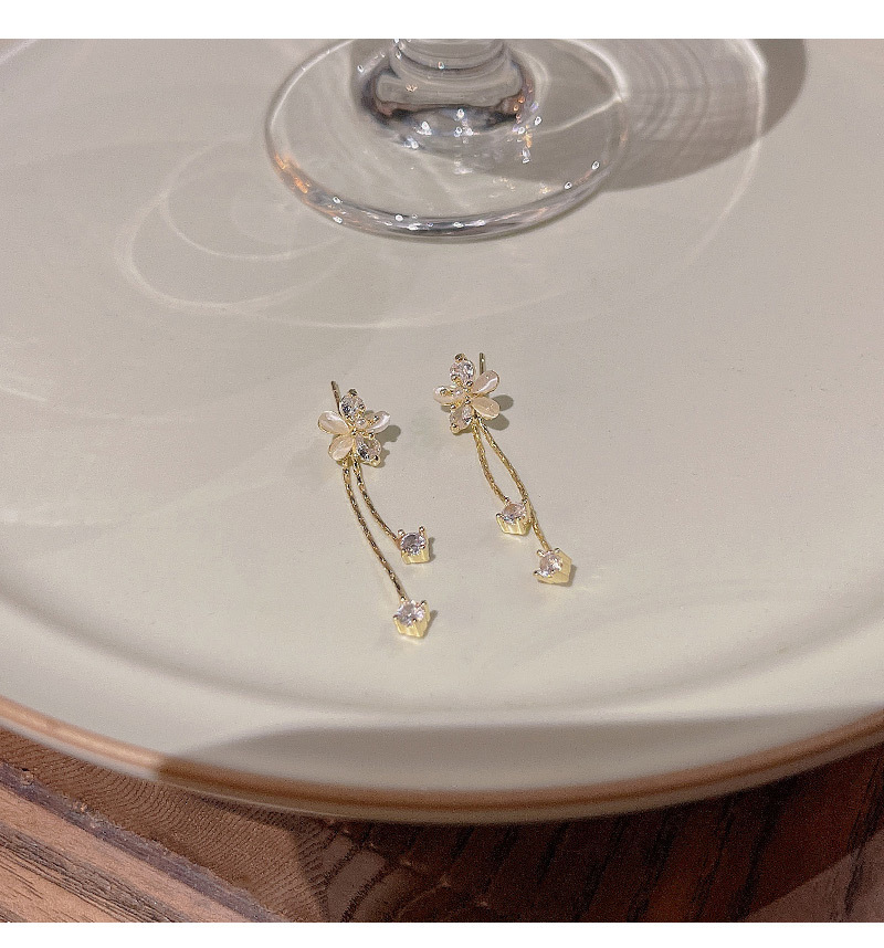 Fashion Flower Copper Inlay Opal Zircon Drop Earrings 1 Pair