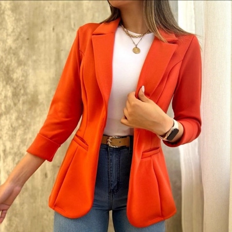 Blazer femme uni à manches longues, collection automne 2023_voghion.com