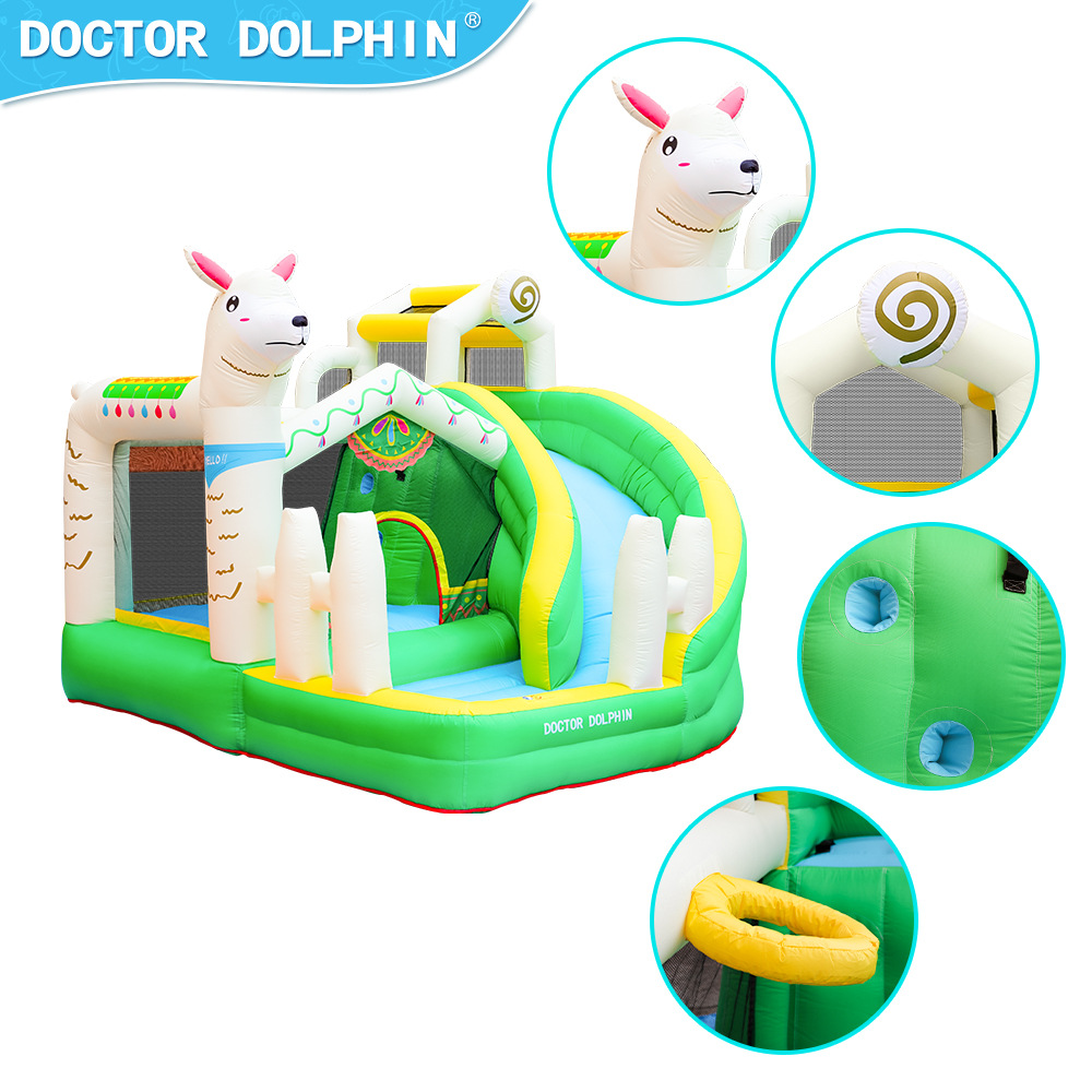 Doctor Delfín | Castillo inflable para niños para uso doméstico, tobogán pequeño para exteriores, trampolín, castillo inflable de alpaca, juguete de trampolín
