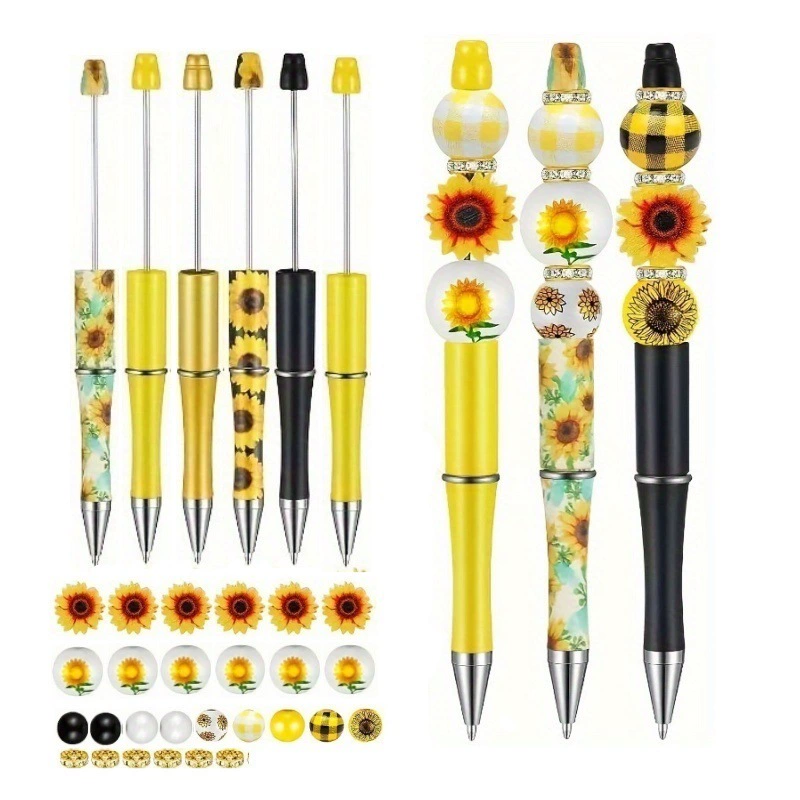 Новая гелевая ручка с бисером, креативная DIY, мультяшный цветок ромашки, деревянные бусины, детский креативный подарочный набор