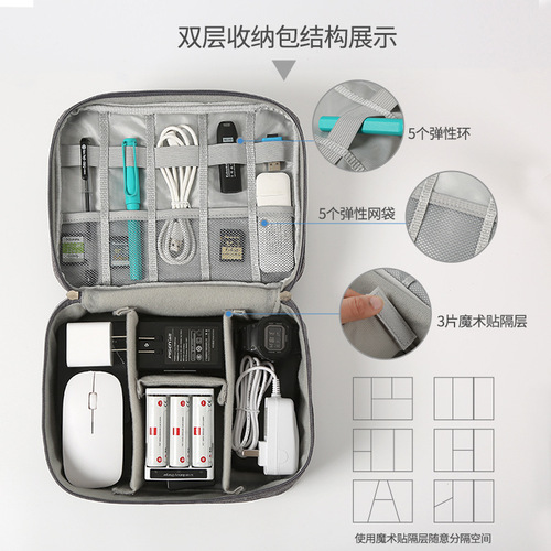 Digital accessories storage bag, multi-layer power supply and hard drive protective case, power bank, USB flash drive, shield, earphone dust cover, data cable