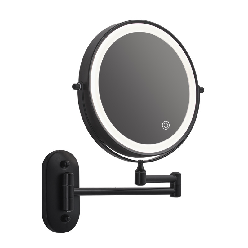 [Personalizado] Espejo de maquillaje para hotel sin necesidad de taladrar, espejo de pared para baño, espejo telescópico plegable con luces de doble cara.