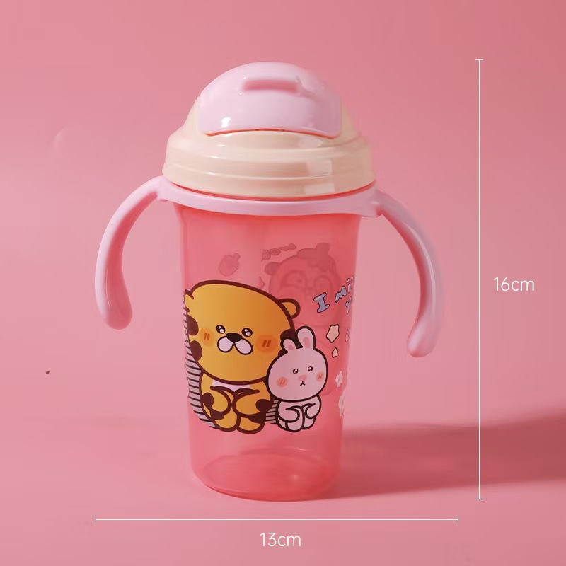 Taza de agua para niños de dibujos animados Taza de agua a prueba de goteo con tapa con asa Aislamiento térmico Taza de agua potable a prueba de golpes 300ML