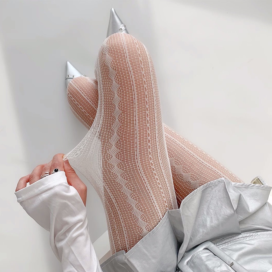 [Cross-Border New Product] Diamond-Shaped Fishnet Stockings, Lace Stockings, Retro Cut Out Fishnet Stockings, Vertical Jacquard Pantyhose