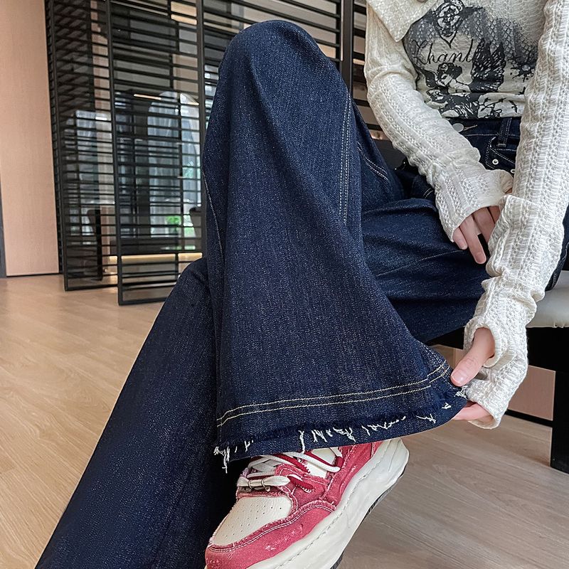 高腰微喇阔腿牛仔裤女春秋季2025年新款宽松显瘦垂感直筒拖地裤子|undefined