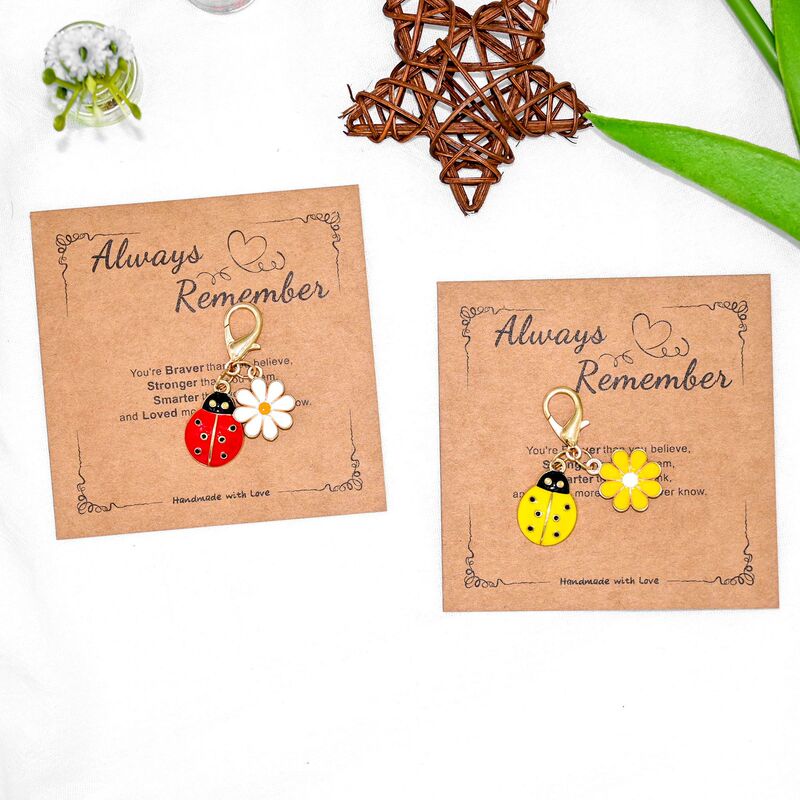 Cross-Border New Product Alawaysremenber Blessing Card Ladybug Daisy Keychain Pendant Birthday Gift