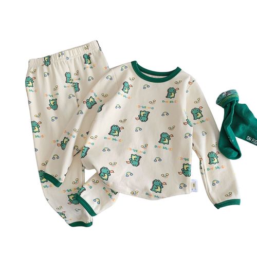Children's Korean Version Warm Autumn Home Clothing Pajamas 100% Cotton A Grade for Boys and Girls, Fleece Autumn Top and Bottom, Baby Pajamas