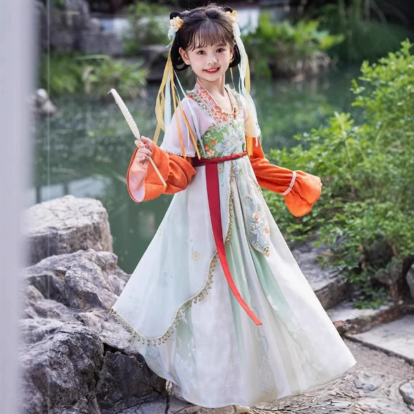 Детский костюм Hanfu Весенний и осенний стиль для девочек в китайском стиле
