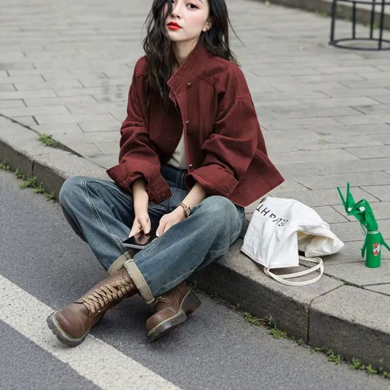 2026 early spring and autumn new casual retro denim jacket for women, stylish stand-up collar, elegant workwear jacket, trendy top