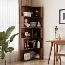 中古风实木转角柜客厅家用沙发墙边置物架复古书柜墙角柜一体靠墙