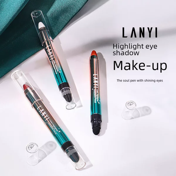 Lan Yi Phantom Color Glitter High-gloss Eyeshadow Pen Shaped Pearlescent Fine Flash Fixation Brightening Double-headed Eyeshadow Stick
