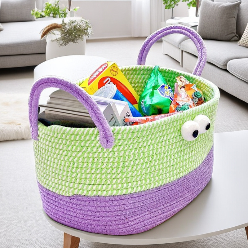Cute Monster Big-Eye Combo Desktop Storage Basket, Woven Organizer, Cotton-Yarn Storage Bin for Snacks, Wardrobe, and Yarn Toys