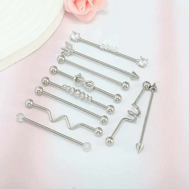 Titanium Ear Bridge Stud Set with Barbell Ear Studs, 10-Piece Combination Body Piercing Jewelry Wholesale detail image 7