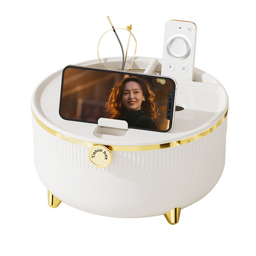 Blue Ocean Lightweight Luxury Round Tissue Box Multifunctional Napkin Box Home Living Room Coffee Table Miscellaneous Storage Box