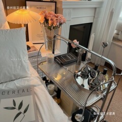 中古推车可折叠移动玻璃推车酒水餐车网红ins透明玻璃置物边几。