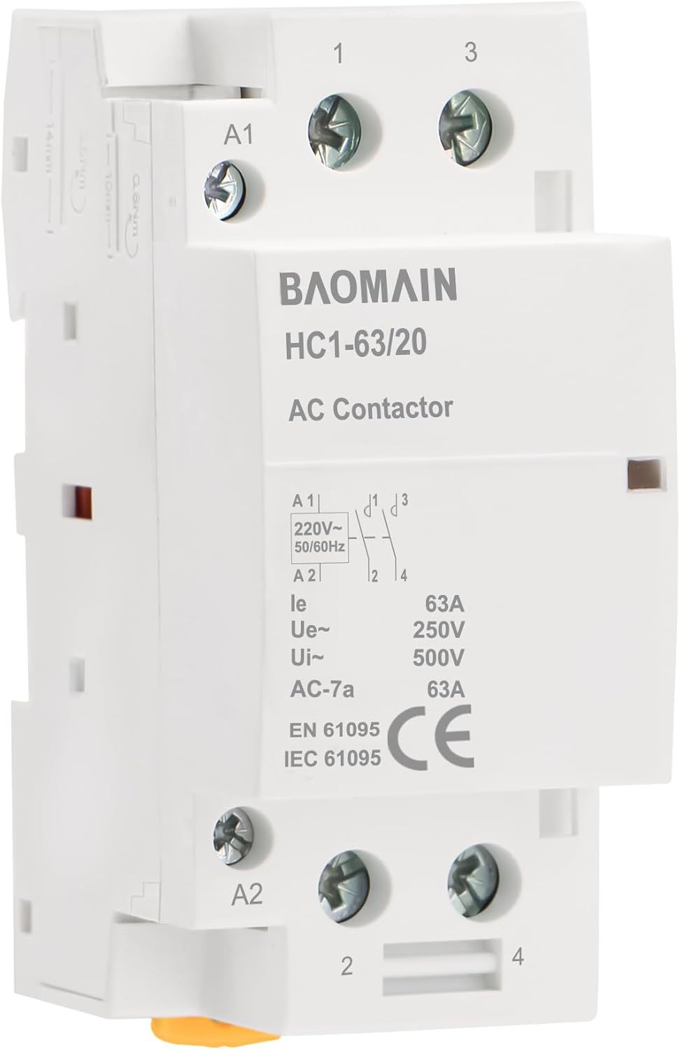 Baomain 家用交流接触器 HC1-63 220V 63A 2极常开通用电路控制 D