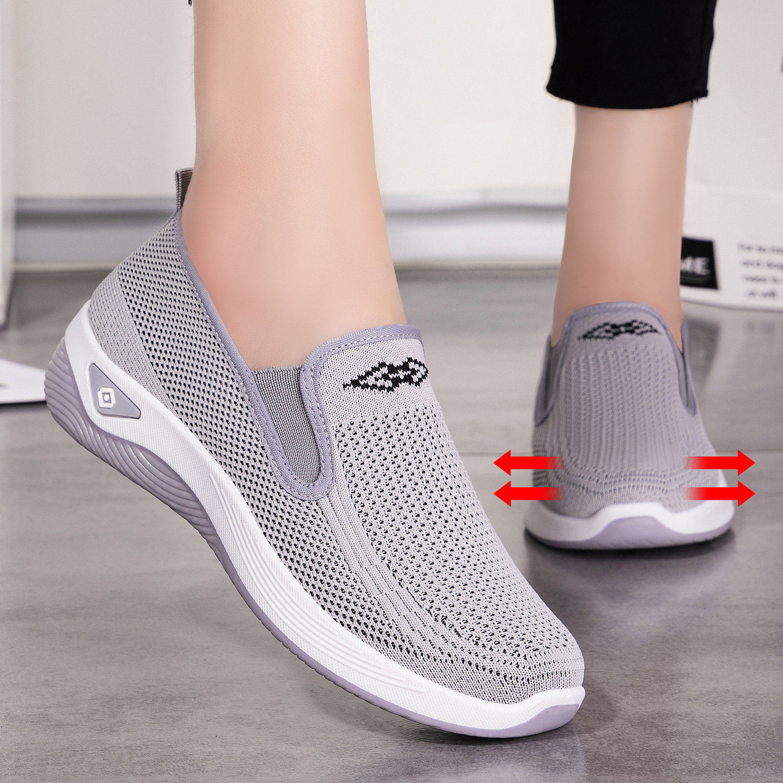 Zapatos de mujer transfronterizos zapatos casuales de tamaño grande zapatos de malla de tela suave con un pedazo de zapatos de mujer transpirables con suela gruesa zapatos individuales versátiles