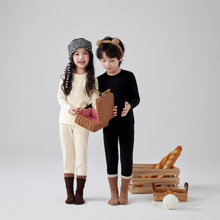 Autumn and winter children's warm suit solid color children's clothing boys and girls underwear cotton lycra autumn pants sleeping home clothing