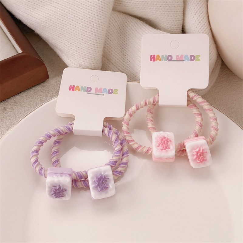Un par ~ Simulación personalidad fortuna mahjong lazo para el cabello linda chica atar cuerda para el cabello todo fósforo banda de goma cuerda para el cabello accesorios para el cabello