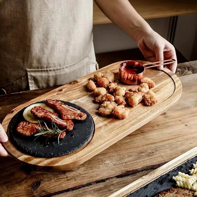 Tabla de cortar de madera creativa con pizarra Steak Pizza tablero multi-funcional hogar tabla de cortar tabla pan bandeja de desayuno