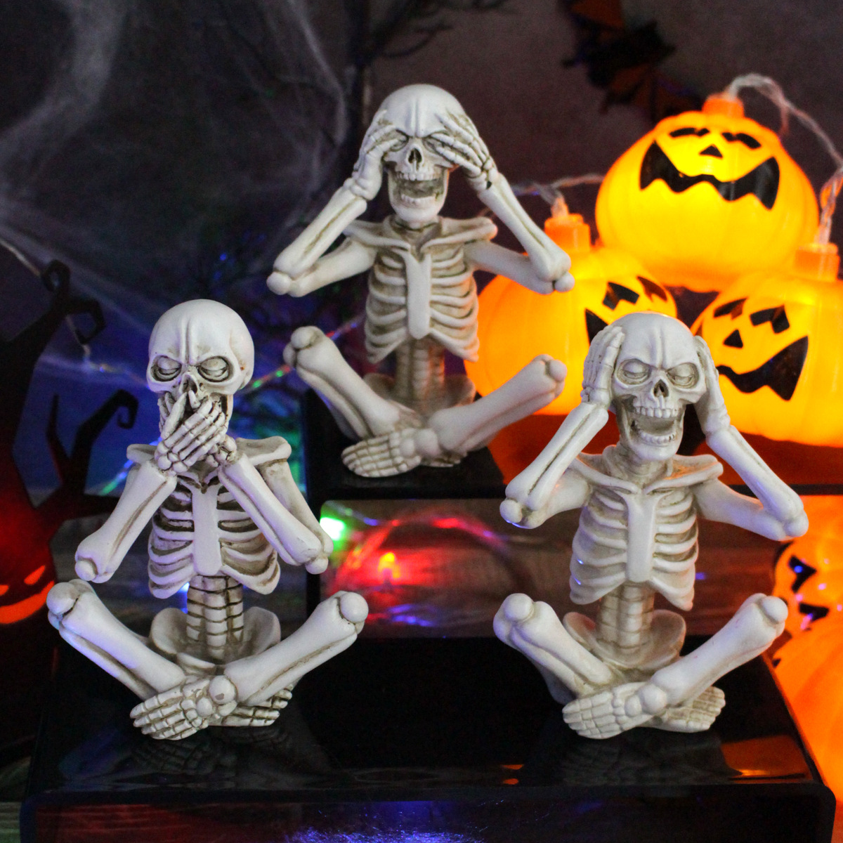 Halloween Decorative Skull Set Three Simulation Skull Props Ghost Festival Garden Skull Ornaments Three-Piece Skull Set