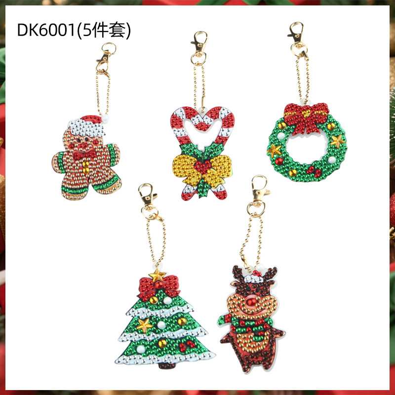 Transfronterizos Diy nuevo diamante de Navidad pintado llavero tamaño de perforación especial para niños bolsas de regalo colgante
