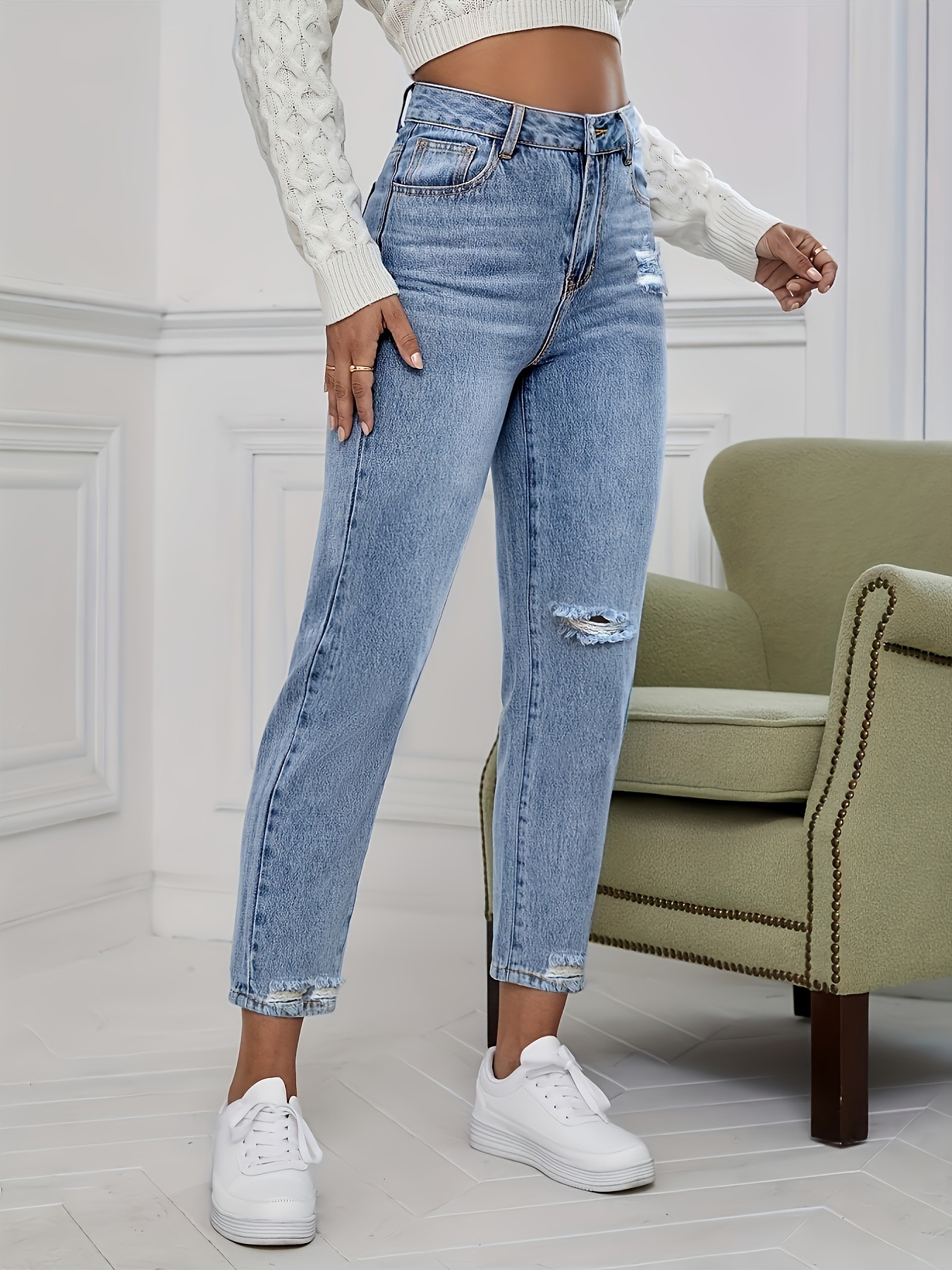 Jeans donna moda casual strappati pantaloni denim da donna_voghion.com