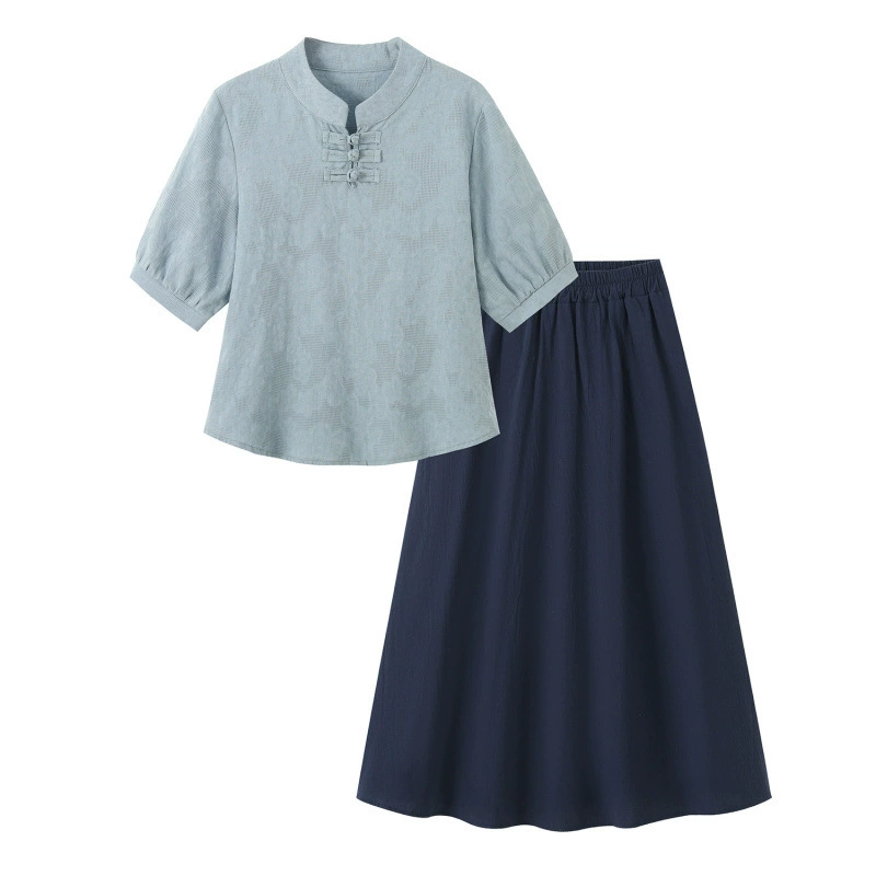 Летний ретро китайский стиль хлопок и лен большой размер повседневный китайский дзен чайный костюм рубашка топ полуюбка двухкомплектный костюм