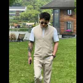 夏季男士春夏肌理马甲透气轻奢套装老钱风休闲时尚百搭简约两件套