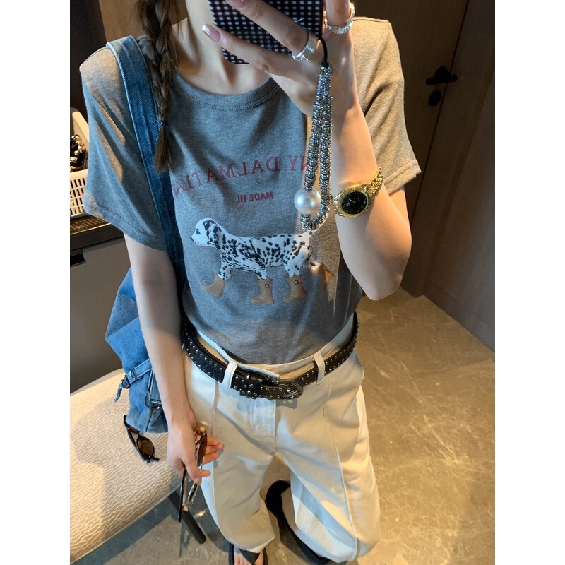 Moand American Retro Dalmatians Niche Design Fun Funny Printing Casual Short-sleeved T-shirt MQ0533