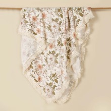 夏季印花婴儿推车盖毯 向日葵花卉纯棉双层绉布流苏宝宝浴巾抱毯