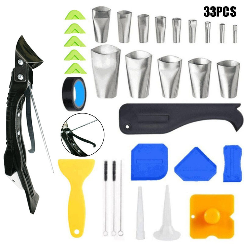 跨境33件套5合1金属刀头填缝工具不锈钢喷嘴密封美缝刮刀刮胶器