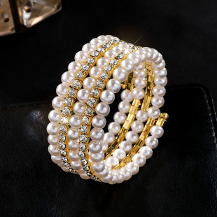 European and American new multi-layer winding Pearl bracelet bridal flash Diamond elastic bracelet cross-border live broadcast multi-row rhinestone bracelet