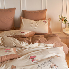 100支長絨棉全棉四件套磨毛刺繡秋冬加厚純棉床上被套床單床笠式