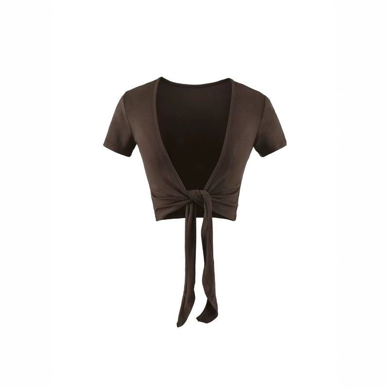 Spicy girl style solid color tie-up short-sleeve cardigan top for women, summer yoga sports slim-fit cropped top Spicy girl style solid color tie-up short-sleeve cardigan top for women, summer yoga sports slim-fit cropped top