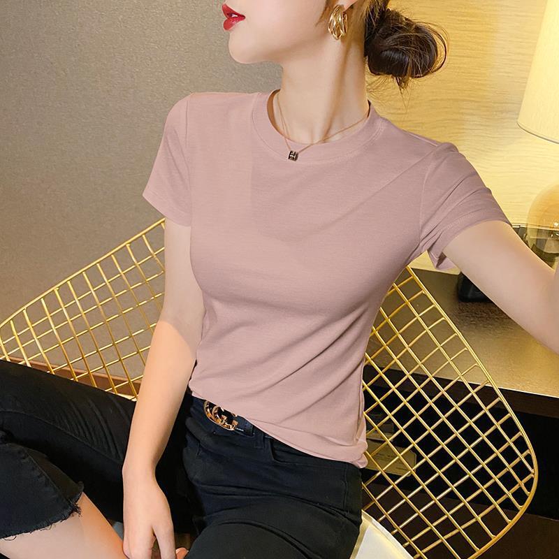 Modal Small Half High Collar T-shirt Women's Short Sleeve 2025 New Summer Pink Thin Shoulder Slim Half Sleeve Top