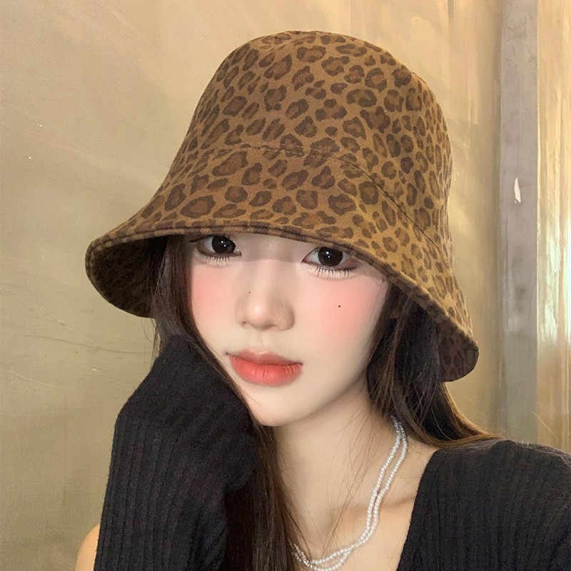 美式复古豹纹渔夫帽女夏季辣妹风时髦百搭显脸小盆帽遮阳防晒帽子|undefined