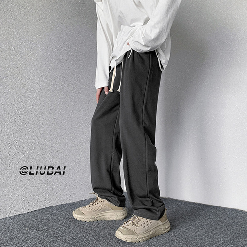 Drawstring straight-leg pants for men, spring and autumn, high street fashion brand, loose sporty pants, Korean style, trendy, Instagram cool, casual pants
