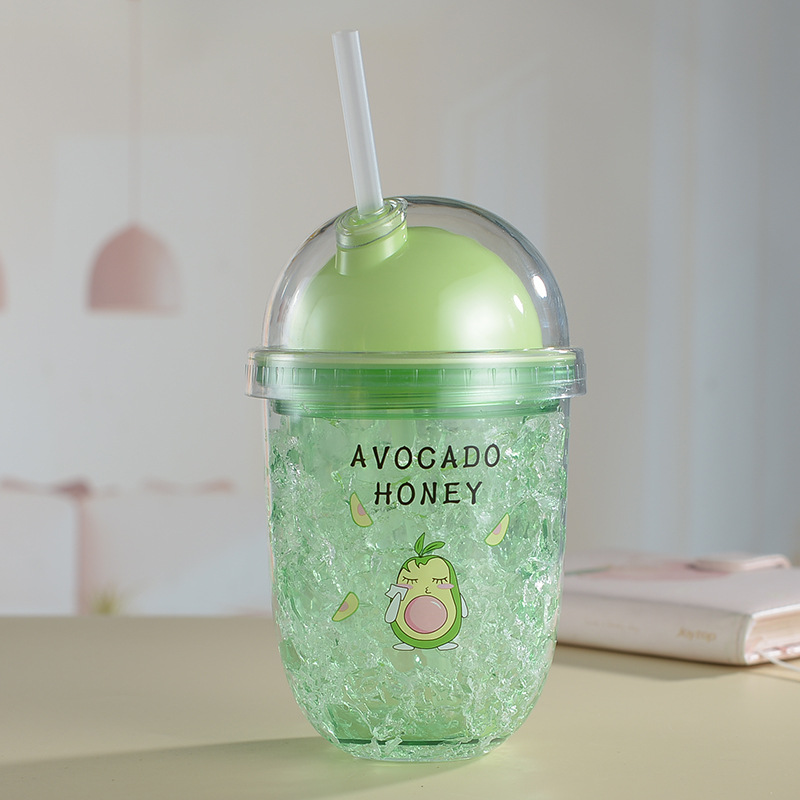 Vaso plástico de doble capa con pajilla estilo verano